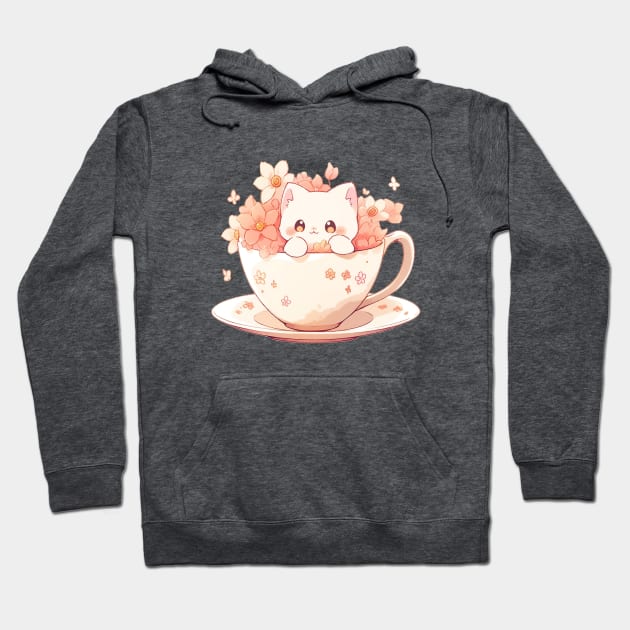 Cute Cat in a Teacup with Flowers Hoodie by Seraphine